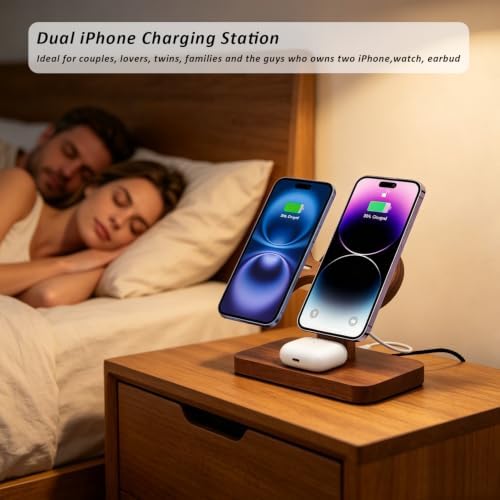 Wood Wireless Charging Station for Apple Devices Dual Wireless Charger - Image 6