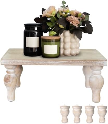 MAONAME Decorative Wood Display Risers, Washed White Wooden Pedestal Stand by MAONAME