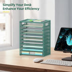 OUTWOLF 10 Tier Paper Organizer - Letter Tray Mesh Desk File Organizer with Handles for Office School Desktop, Green - Image 6