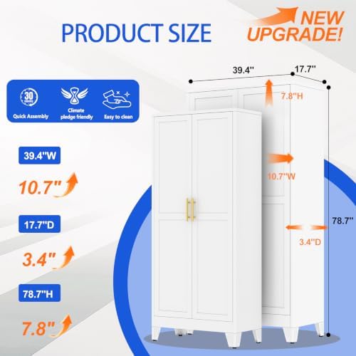 GAIOUS 79'' Tall Metal Garage Storage Cabinet, Home Office Cabinet White - Image 2