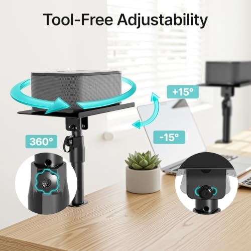 PEGZONE Clamp-on Speaker Stand Pair Heavy-Duty Desktop Speaker Mount Black - Image 3