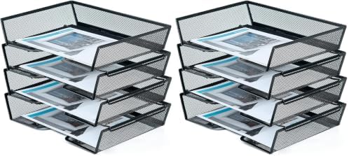 SETTFRFE 4 Tier Metal Letter Tray Desk Organizer-Stackable Paper Tray,Black (Pack of 2) by SETTFRFE
