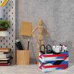 PU Leather Multi-Compartment Pen Holder Desktop Organizer Pencil Cup Storage Caddy for Office Home Supplies Bold Plaid Pattern with Wide Brushstrokes And Thin Stripes Hand Painted - Image 6