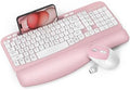 Wireless Keyboard and Mouse Combo, Full-Sized Ergonomic Wave Keys Keyboard with Memory Foam Wrist Rest & Phone Holder, 2.4G Quiet Keyboard Mouse Work Setup for PC Laptop, Office or Home (Pink) by Unknown