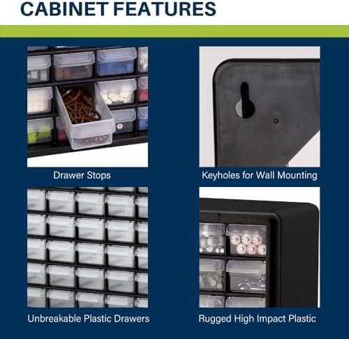 Akro-Mils 64-Drawer Plastic Drawer Storage Cabinet for Garage Organization, Bead Organizer, Building Bricks Storage, Teacher Toolbox, Makeup Organizer, 20-Inch W x 6-Inch D x 16-Inch H, 10164 Yellow - Image 5