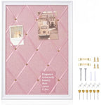 DoubleFill White Bulletin Board 21"×27" Linen Fabric Decorative Board Hanging Memo Boards for Women Large Cork Bulletin Boards for Home Office with 20 Pushpins - Pink Linen with White Frame by DoubleFill