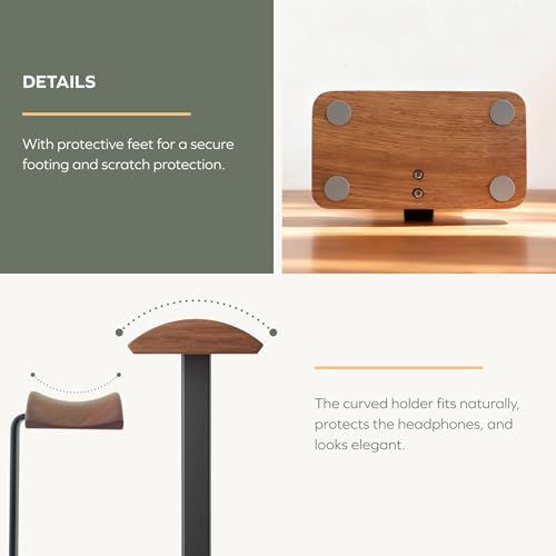 muso wood Walnut Headphone Stand, Wood Headset Stand with Storage Base - Image 5