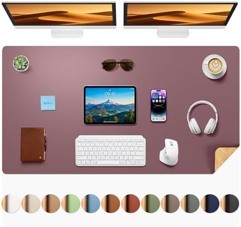Aothia Dual-Sided Desk Mat, FSC Cork & PU Leather Desk Pad, Large Mouse Pad & Writing Surface for Full Desk Coverage, Non-Slip Waterproof Desk Protector - 47" x 23.6", Pale Mauve by AothiaSimpleNaturalUnique