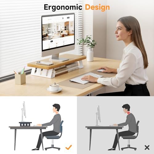 Monitor Stand Riser, 24 Inch Wood Desk Monitor Riser for Laptop/PC/Printer - Image 6