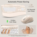 Wireless Keyboard and Mouse Combo, Ergonomic Wave Keys(Milk Tea-B) - Image 6