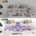 OPNICE Dual Computer Monitor Stand Riser, Desk Organizer with Drawer, Office Desk Accessories & Workspace Organizers for Home Office Supplies, Purple - Image 4