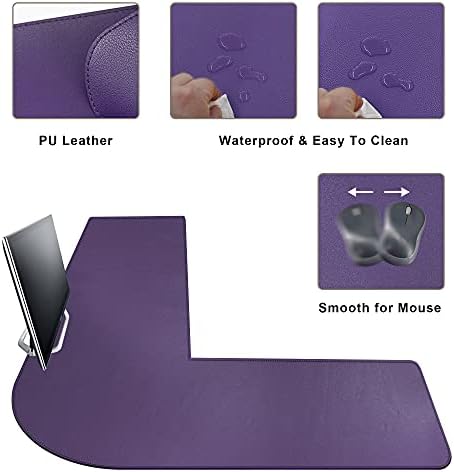 Mydours L-Shape Desk Pad, 54" x 54" x 16" PU Leather Corner Mat, Purple - Image 6