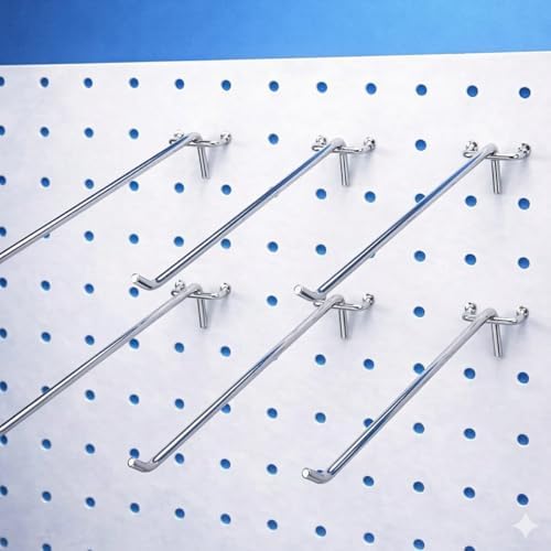 Pack of 50 Heavy Duty Pegboard Hooks – 12 Inches Metal Peg Board Shelving Hook – Chrome Pegboard Display Hooks for Garage Storage & Retail Store Fixtures - Image 6