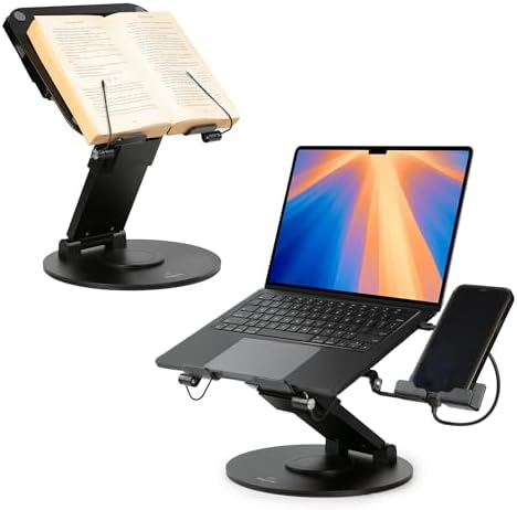 3 in 1 Laptop Stand for Desk, Book Stand & Phone Holder, Sky Black by Unknown