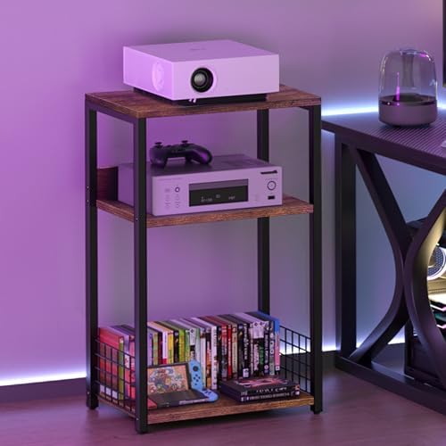 LELELINKY Large Brown Record Player Stand, 3 Tier 18" Wide Big End Table with Vinyl Storage Up to 130 Albums, Industrial Turntable Printer Tables, Modern Side Tables for Living Room, Bedroom, Office - Image 6