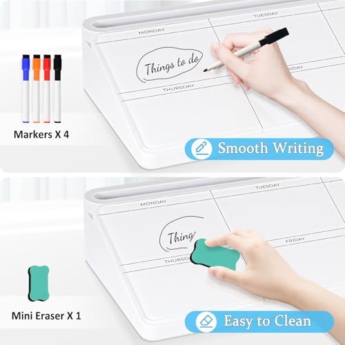 DOLLAR BOSS Glass Desk Whiteboard Calendar Small Dry Erase Board, White - Image 4