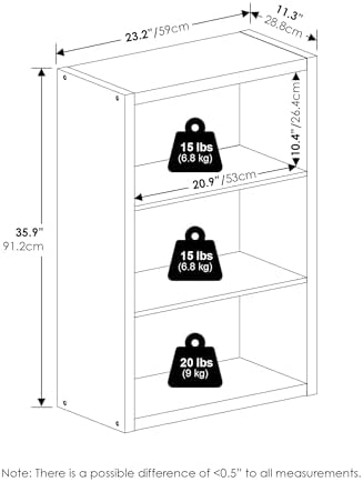 Furinno Viola 3-Tier Book Shelf, Extra Thick Frame Bookshelf, Dark Oak - Image 3