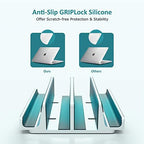 Vertical Laptop Stand - SPACEMax Adjustable GRIPLock Anti-Tip Silicone 4 Slots Aluminum Desktop Holder - Double Dock Stand - 2 Phone Slots Fits Up to 17.3” Laptops, Tablets, Phones - Silver - Image 5