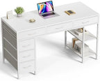 Huuger Computer Desk with 6 Drawers, Office Desk with Shelves, Reversible Gaming Desk, Corner Desk with Storage, Work for Home Office, Study, Living Room, 47inch, White by Huuger