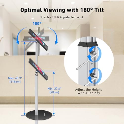 AboveTEK Anti Theft iPad Floor Stand, Robust Security Kiosk POS Tablet Stand, Height Adjustable Secure Holder Enclosure w/Lock and Key Mechanism for iPads/iPad Air/iPads Pro, Ideal for Retail Business - Image 5