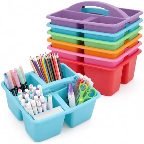 6 Pack 4 Compartment Classroom Caddy with Handle, Rainbow by Yakydesign
