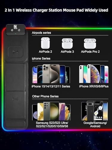 XXL Mouse Pad with Phone Holder - Black, RGB Desk Mat with 15W Fast Charging, LED Gaming Mousepad with 11 Light Colors, Waterproof Non-Slip Pad for Office & Home - Image 3