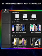 XXL Mouse Pad with Phone Holder - Black, RGB Desk Mat with 15W Fast Charging, LED Gaming Mousepad with 11 Light Colors, Waterproof Non-Slip Pad for Office & Home (Black with PD Adapter) - Image 6