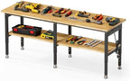84” Adjustable Work Bench, 2-Layer Heavy Duty Workbench, 6000 LBS Capacity Workbench with Pegboard & Power Outlet, Rubber Wood Work Table for Garage, Office, Workshop, Home by Unknown