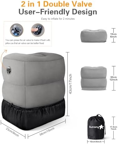 Sunany Inflatable Travel Foot Rest Pillow, Airplane Bed for Kids and Toddler, Adjustable Height Portable Car Leg Rest Pillow, Suitable for Airplane, Trains, Cars, Home, Office and Any Travel (2 Pack) - Image 4