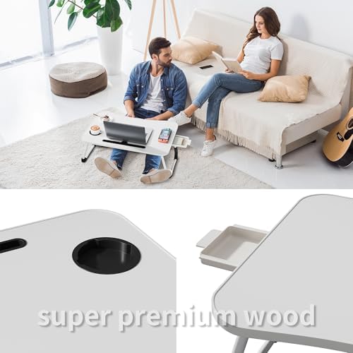 Lap Desk Bed Trays for Eating and Laptops Breakfast in Bed Tray for Sofa/Couch/Study/Reading/Writing with Cup Holder/Drawer On Low Sitting Floor Large Portable Foldable (White) - Image 6