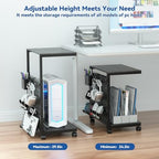 Computer Tower Stand with Pegboard Organizer, Height Adjustable 2-Tier PC Tower Shelf for Floor with Accessories, CPU Holder Cart with Locking Wheels for Most PC Gaming Home Office, 24.2-29.5" - Image 5