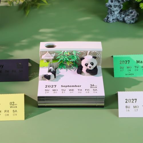 2027 Tear Away Panda 3D Paper Carving Desktop Calendar - Image 2