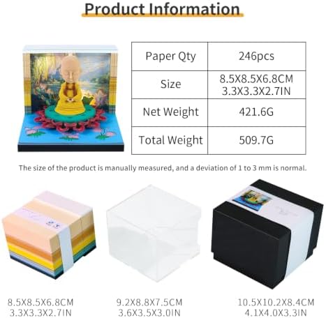 3D Memo Pad, 3D Calendar 2027, Time Piece Calendar, Tear-Off Calendars 2027, 3D Paper Carving Art Memo Pad, Art Carving Sticky Notes for Office Home Gifts Ornaments (Lotus Monk) - Image 6