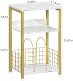LELELINKY Side Table,White Marble Night Stand with Golden Metal Frame,3 Tier Industrial Wooden Record Player Stand with Vinyl Storage Shelf ,End Tables for Living Room Bedroom Small Spaces - Image 4