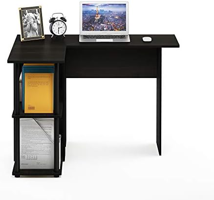 Furinno Abbott L-Shape Computer Desk with Bookshelf, Espresso/Black - Image 5