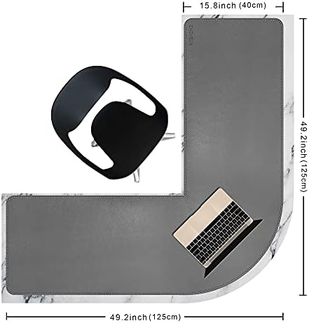Chihein L-Shaped Desk Pad, Corner Desk Mat (49.2”+ 49.2”) x 15.7”, Computer Office Mouse pad Writing Table Pad for Home Office - Gray/White - Image 2