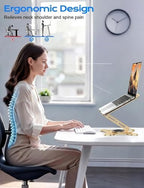 JCZT 360° Rotating Laptop Stand for Desk, Metal Foldable Laptop Riser, Gold - Image 3