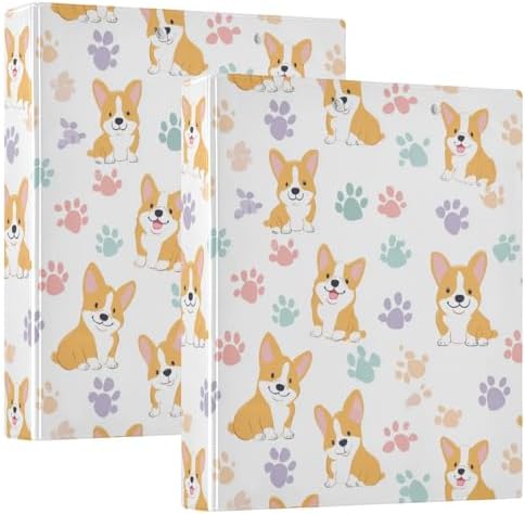 Corgi Pattern Paw Round Ring Binders 1.5 Inch 3 Ring Binder with Clipboard Holds 200 Sheets Office Home School by SHJI