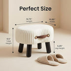 Foot Stools Small, White Ottomon with Handle, Velvet Footrest - Image 3