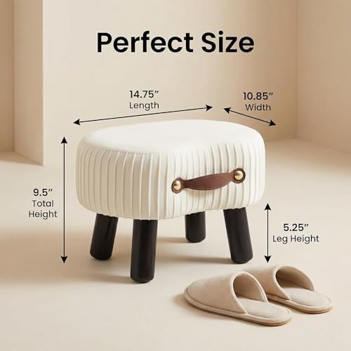 Foot Stools Small, White Ottomon with Handle, Velvet Footrest - Image 3