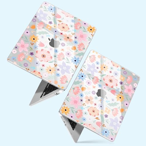 for New MacBook Air 13 inch Case 2026 M5 2025 M4 2024 M3 Chip– Aesthetic Lightweight Floral Design Clear Hard Shell 6-in-1 Bundle with TPU Keyboard Cover & 2X OTG Adapters, Colorful Flowers - Image 3