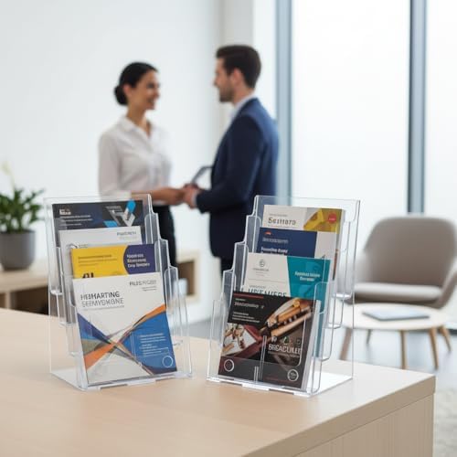 Azar Displays 252376-2PK Four Tier, Four Pocket Letter Brochure File Holder for Flyer, Office Supplies, Paper Document or Magazines, Clear Organizer for Wall and Counter Desktop Stand, 8.5" x 11" (2-Pack) - Image 7