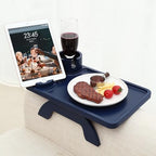 Nnewvante Couch Armrest Tray 3 in 1 Bamboo Clip-on Couch Table, Navy Blue, - Image 2