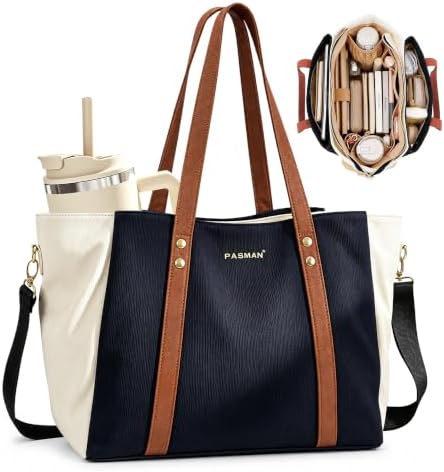 PASMAN Laptop Bag for Women, Slouchy 3 Compartment Tote and Cup Holder by PASMAN