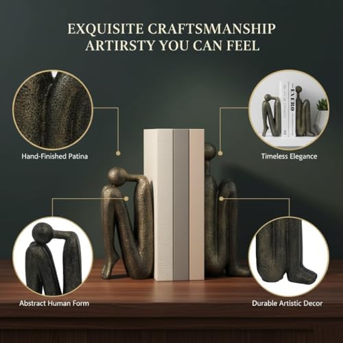 Thinker Decorative Bookends for Shelves, 1 Pair Heavy-Duty Book Ends Holder, Resin Book Stopper for Office Home Living Room Decor - Image 4