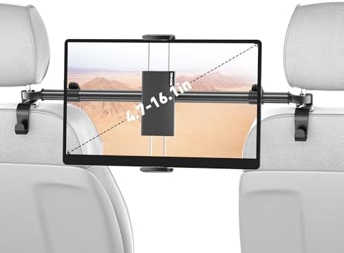 Tryone Car Tablet Holder Mount for iPad: Headrest Tablet Stand for Car Back Seat Compatible with iPad Pro Air Mini | Galaxy Tab | Kindle Fire HD | Switch OLED or Other 4.7-16.1" Devices by Tryone