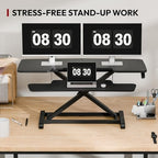 SANODESK 42" Extra Large Standing Desk Converter, Height Adjustable Sit Stand Riser with Wide Keyboard Tray, Dual Monitor Workstation for Home Office, Ergonomic Desktop Riser, Black - Image 3