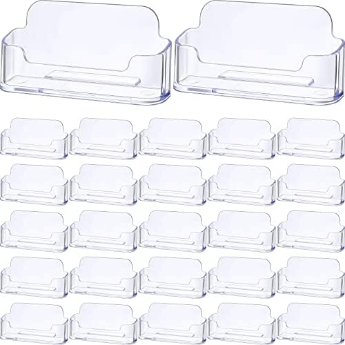 Leinuosen 50 Pack Business Card Holder for Desk Acrylic Business Card Holder Display Clear Label Stand Label Table Desktop Organizer for Home and Office by Leinuosen