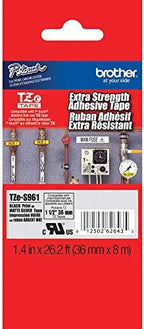Brother Genuine P-Touch TZE-S961 Tape1-1/2" (1.4") Wide Extra-Strength Adhesive Laminated Tape,Black on Matte Silver Laminated for Indoor or Outdoor,Water-Resistant, 1.4" x 26.2' (36mm x 8M),TZES961 by Unknown