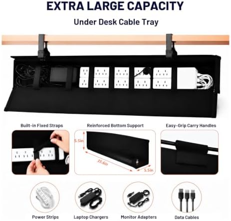 Under Desk Cable Management Tray 36" No Drill Cord Organizer 70lbs Metal - Image 4